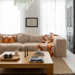 Plaid en laine motif 70s orange 135x230cm