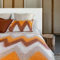 Plaid en laine motif 70s orange 135x230cm