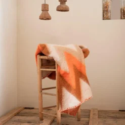 Plaid en laine motif 70s orange 135x230cm