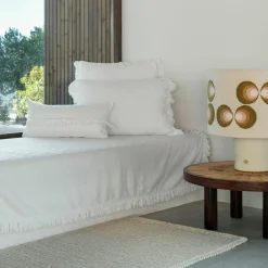 Plaid en lin & coton finitions frangées blanc 150x180cm