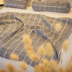 Plaid en lin et coton bleu 135x200cm