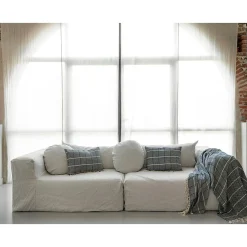 Plaid en lin et coton bleu 135x200cm