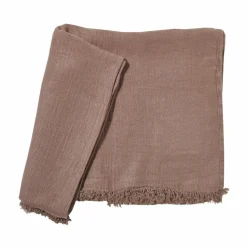 Plaid en lin lavé finitions frangées marron 150x180cm