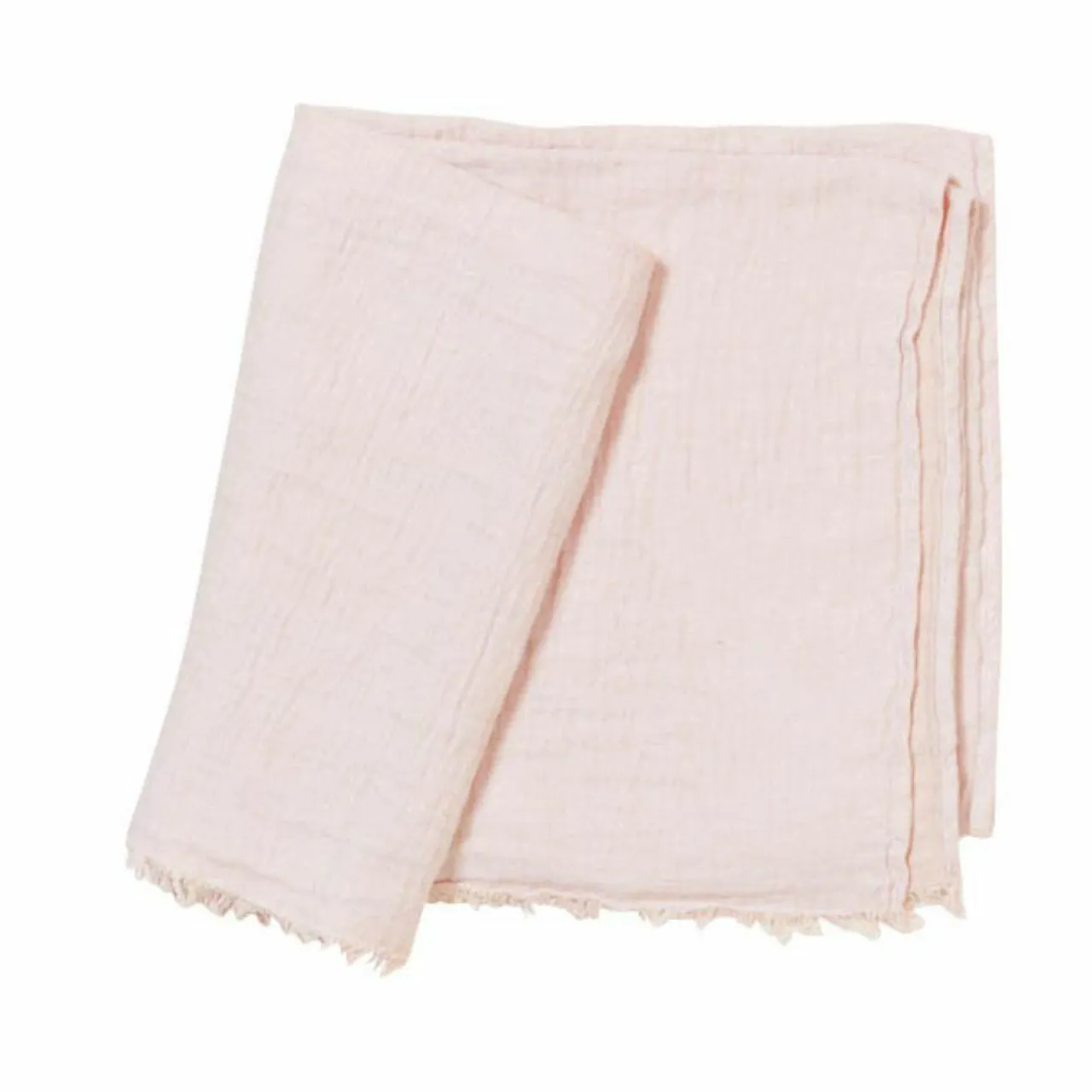 Plaid en lin lavé finitions frangées rose 150x180cm