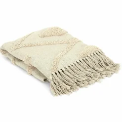 Plaid ethnique relief losange beige - 150x120 cm