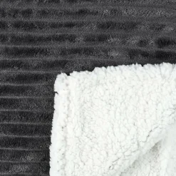 Plaid flanelle cotelé sherpa gris - 180x220 cm