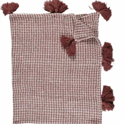 Plaid gauffré pompons rouge/blanc - 150x125 cm