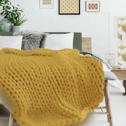 Plaid grosse maille chunky jaune - 150x120 cm