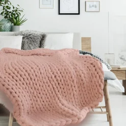 Plaid grosse maille chunky rose - 150x120 cm