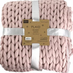 Plaid grosse maille chunky rose - 150x120 cm