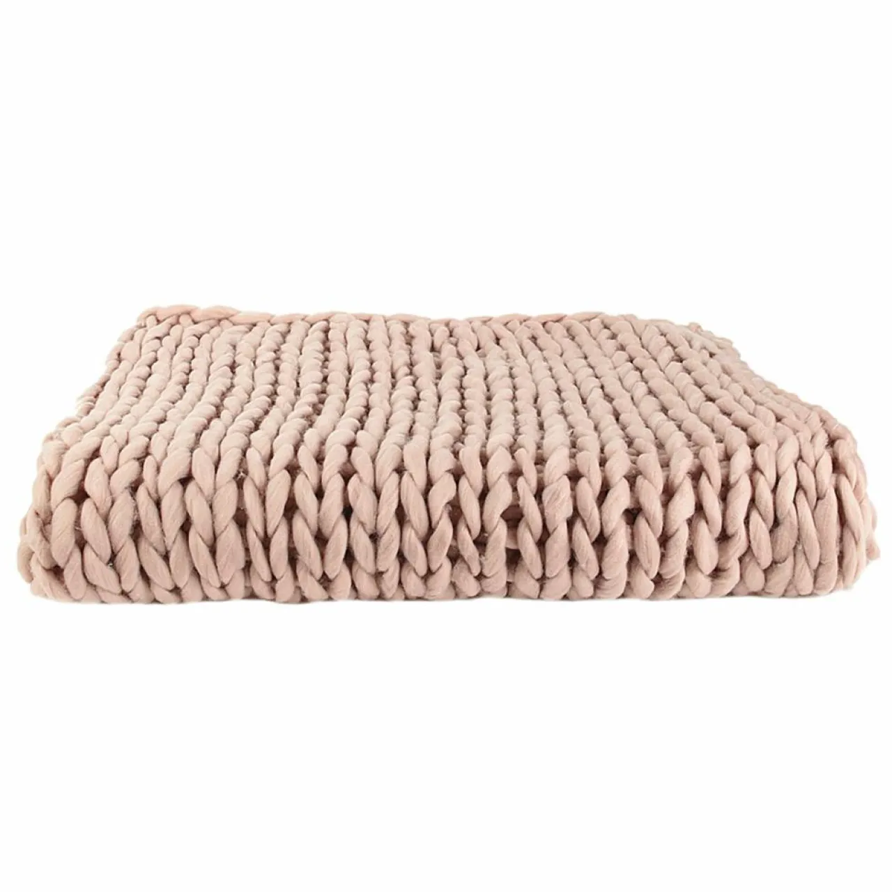 Plaid grosse maille chunky rose - 150x120 cm