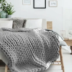 Plaid grosse maille Chunky gris - 150x120 cm