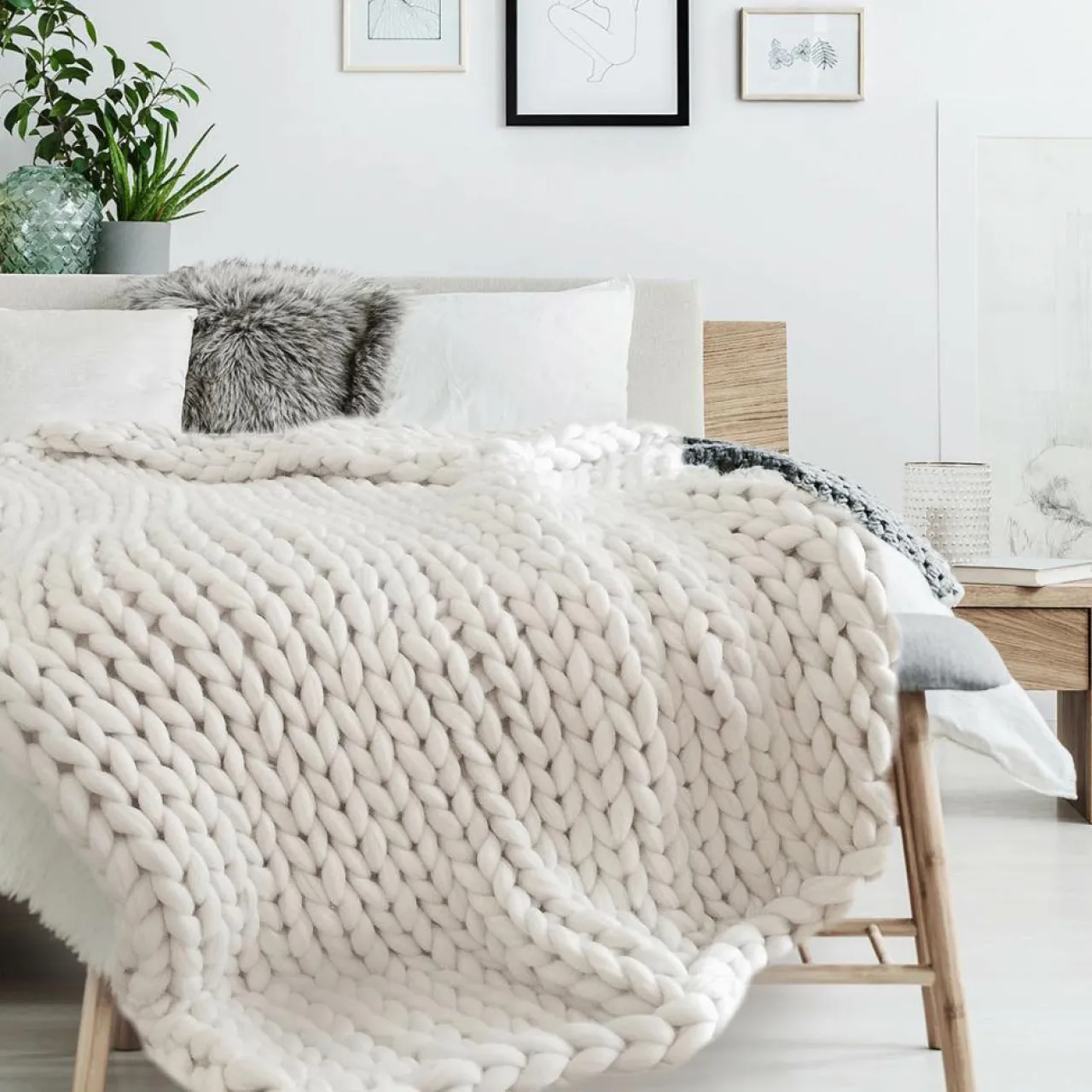 Plaid grosse maille Chunky écru - 150x120 cm