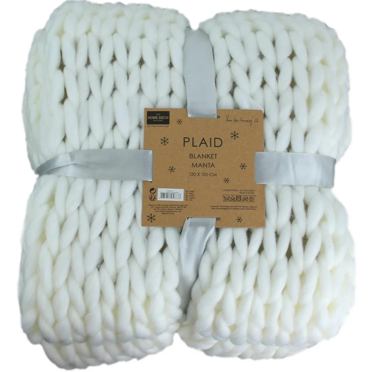 Plaid grosse maille Chunky écru - 150x120 cm