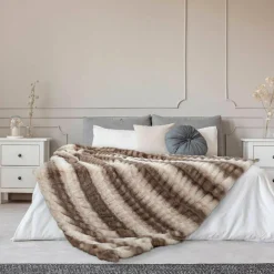 Plaid imitation fourrure luxury blanc/marron - 140x200 cm