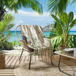 Plaid jeté de lit à carreaux beige/noir - 125x150 cm