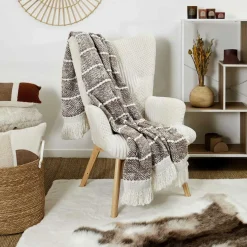 Plaid maille tressée marron - 120x2x150 cm