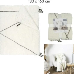 Plaid sherpa motif tresse blanc - 130x160 cm