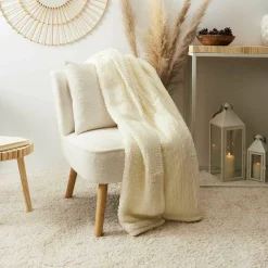 Plaid sherpa torsade beige - 120x150 cm