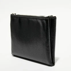 Pochette à barre transversale en Cuir noire - 17x22 cm