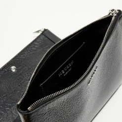 Pochette à barre transversale en Cuir noire - 17x22 cm