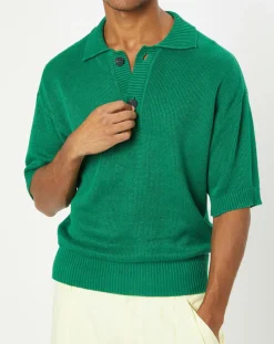 Polo 100% Lin manches courtes Maille vert emeraude