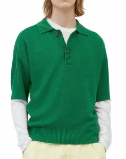 Polo 100% Lin manches courtes Maille vert emeraude