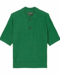 Polo 100% Lin manches courtes Maille vert emeraude