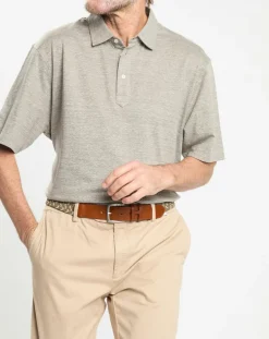 Polo en Lin mélangé Regular Fit Oxford beige moyen chiné