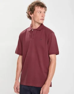 Polo manches courtes uni piqué rouge grenade