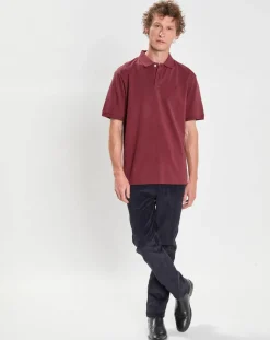 Polo manches courtes uni piqué rouge grenade