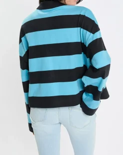 Polo rayures rugby bleu/noir