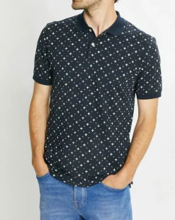 Polo Regular Fit 100% Coton Bio imprimé bleu marine