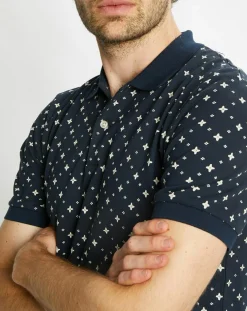 Polo Regular Fit 100% Coton Bio imprimé bleu marine