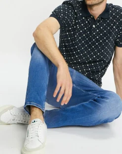 Polo Regular Fit 100% Coton Bio imprimé bleu marine