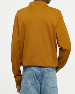 Polo Regular Fit manches longues uni piqué marron moyen