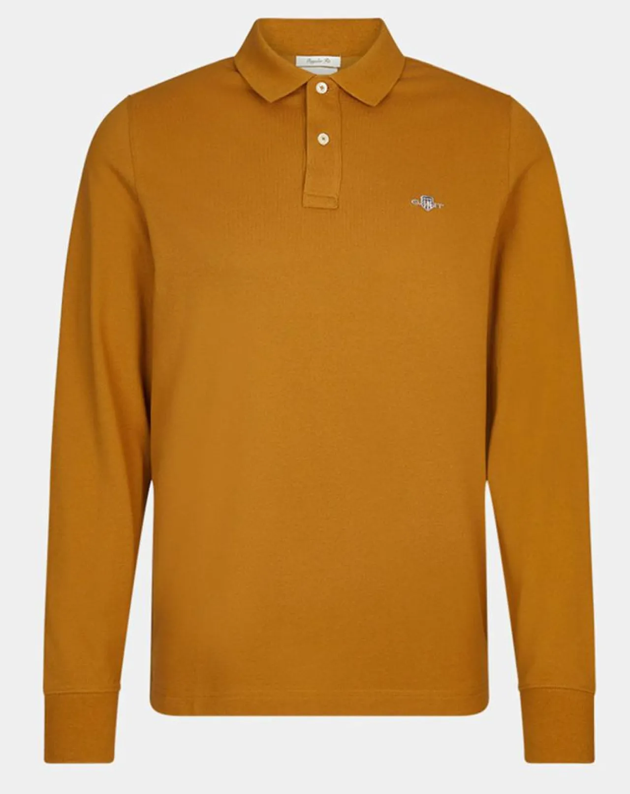 Polo Regular Fit manches longues uni piqué marron moyen