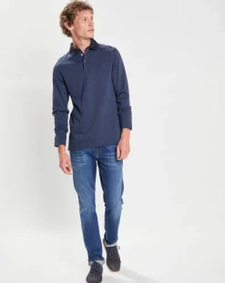 Polo Slim Fit Mercerisé à chevrons bleu