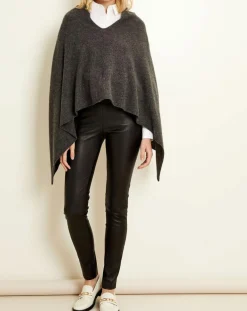 Poncho 100% Cachemire 4 fils col V gris chiné foncé
