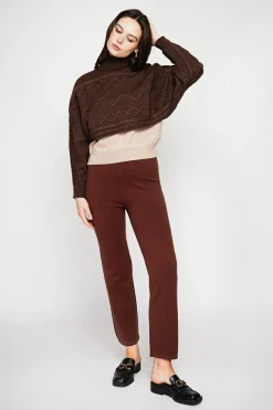 Poncho court col roulé café