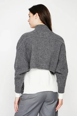 Poncho court col roulé loup