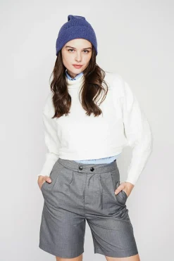 Poncho court col roulé naturel