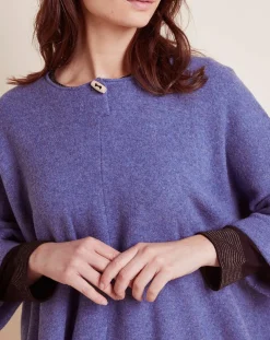 Poncho en Laine mélangée Etoffe bleu chiné/gris
