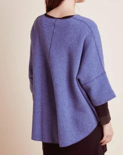 Poncho en Laine mélangée Etoffe bleu chiné/gris