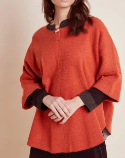 Poncho en Laine mélangée Etoffe cannelle/gris