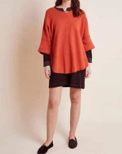 Poncho en Laine mélangée Etoffe cannelle/gris