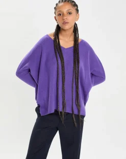 Poncho large 100% Cachemire col V Emma grape