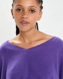 Poncho large 100% Cachemire col V Emma grape