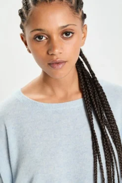 Poncho large 100% Cachemire col rond Alizée icy blue