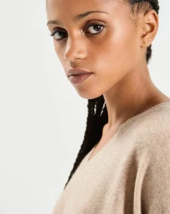 Poncho large 100% Cachemire col V Emma chestnut